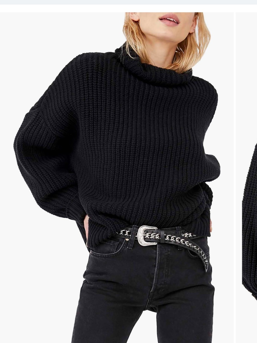Free People Black Chunky Turtleneck Sweater
